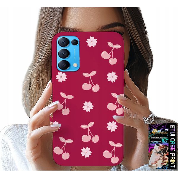 Custodia Per Oppo Find X3 Lite - Ciliegie, Ciliegie Su Sfondo Maroon + Foil-image