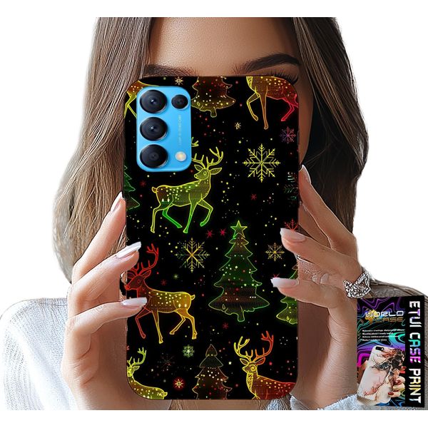 Custodia Per Oppo Reno5 4G 5G - Renna, Fiocco Di Neve, Albero Di Natale + Vetro-image