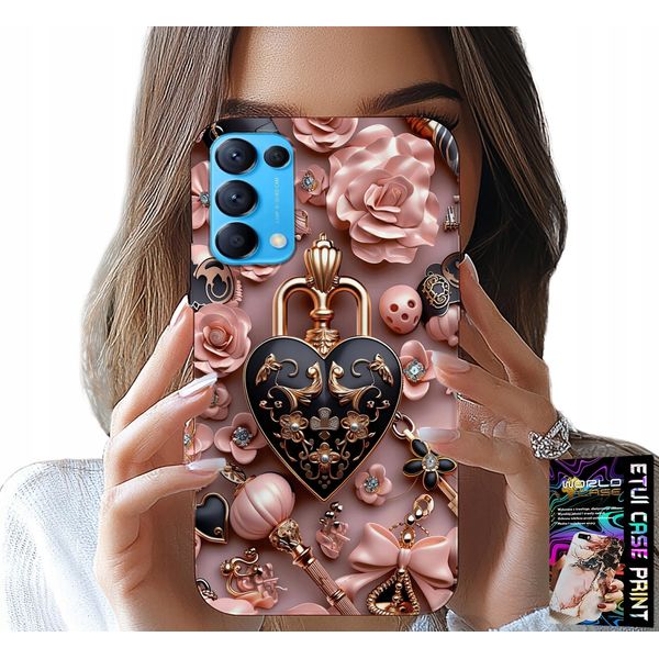 Custodia Per Oppo Find X3 Lite - Modelli Femminili Custodia A Cuore Con Lucchetto + Vetro-image