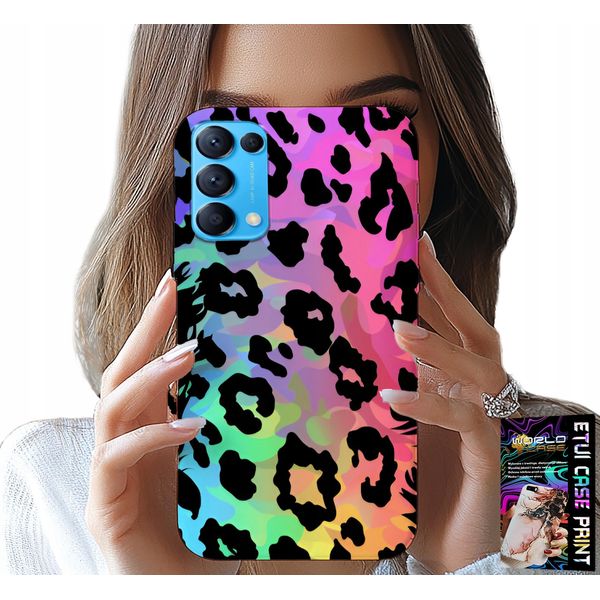 Custodia Per Oppo Find X3 Lite - Vetro Posteriore Leopardato Arcobaleno Colorato-image