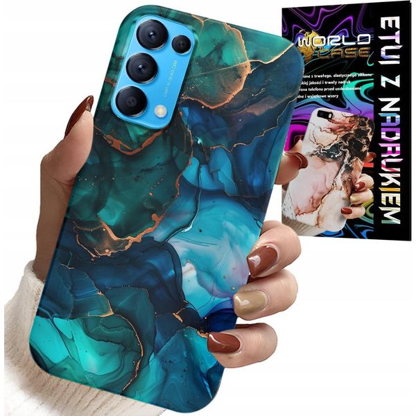 Custodia Per Oppo Reno5 4G 5G - Zaino Con Motivi Marmorizzati Blu/Verde-image
