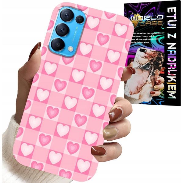 Custodia Per Oppo Find X3 Lite - Griglia A Cuori Rosa + Vetro-image
