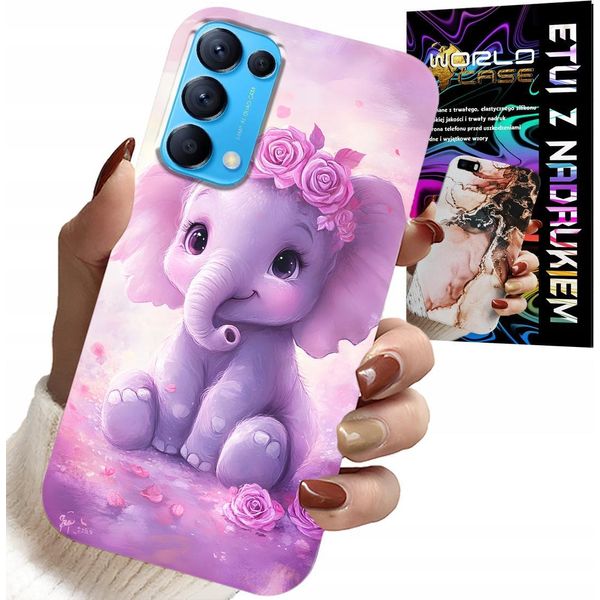 Custodia Per Oppo Reno5 4G 5G - Elefante Carino Su Sfondo Rosa Custodia +Folio-image