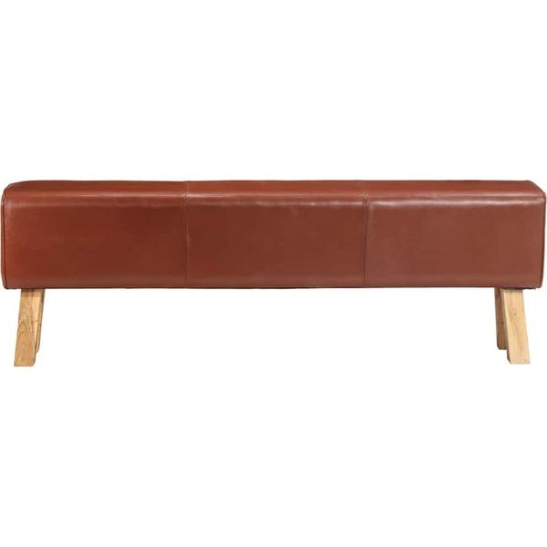 Panchina Turnbock Design 160Cm Marrone In Vera Pelle Legno Massiccio Di Acacia-image