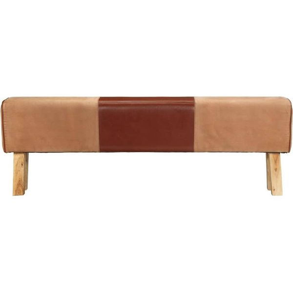 Panchina Turnbock Design 160Cm Marrone In Vera Pelle Legno Massiccio Di Acacia-image