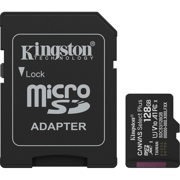 Kingston Technology 128GB Microsdxc Canvas Select Plus Gen3 150Mb/S A1 Card + Adapter-image
