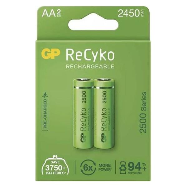 Batterie Ricaricabili, Aa (HR6), 1,2V, 2450 Mah, Gp, Scatola Di Cartone, Confezione Da 2, Recyko-image