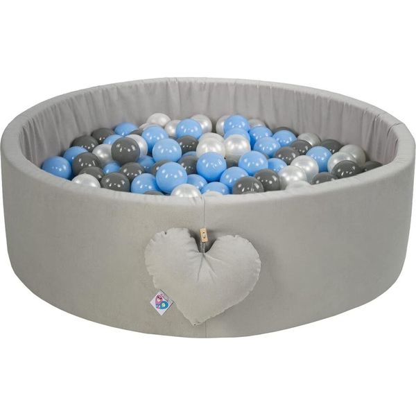 Home Tessile Piscina Di Palline Con Palline | Piscina Di Palline Per Bambini 98X30Cm | Colore: Grigio | Velluto | 300 Pezzi ∅ 7Cm Palline Blu Per Piscina Di Palline-image