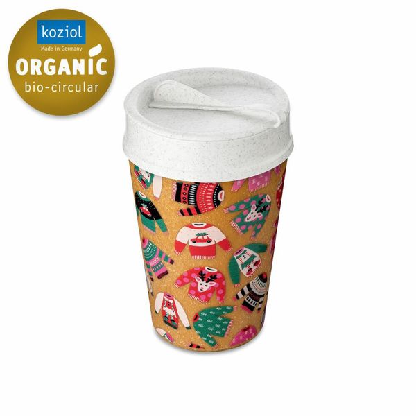 Koziol Thermobecher Iso To Go X-Mas Sweater, Isolierbecher, Kunststoff, Nature Wood, Organic White, 400 Ml, 8010119-image