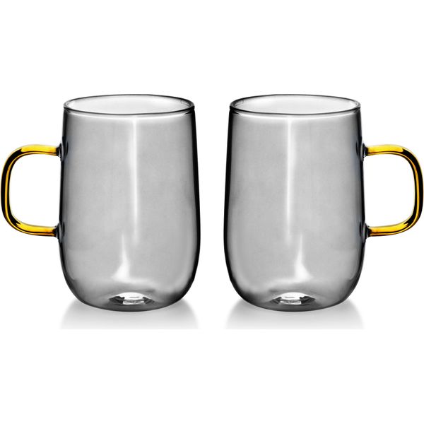 Mondex | Set Di Bicchieri In Vetro - 2X 400 Ml - Vetro Fumé - Design Elegante Con Impugnatura Dorata-image