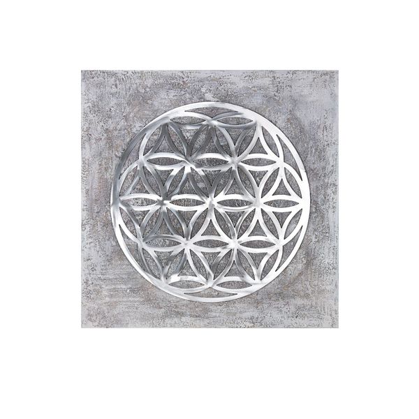 Gilde Bild, Quadratisch, "Lebensblume"", Lebensblumenmotiv, Aluminium, Holz, Leinwand, Grau, Silberfarben, Ve 1, L. 3,5 Cm, B. 90 Cm, H. 90 Cm 38241"-image