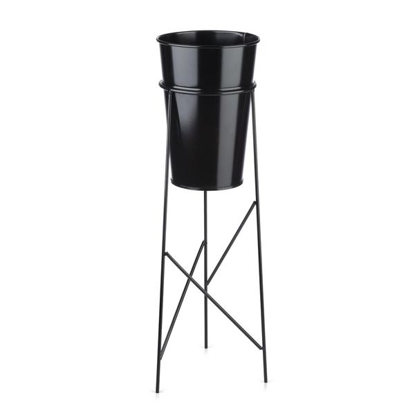 Colonna Portafiori Con Vaso In Metallo Nero 72 Cm Colonna Portafiori Con Vaso-image