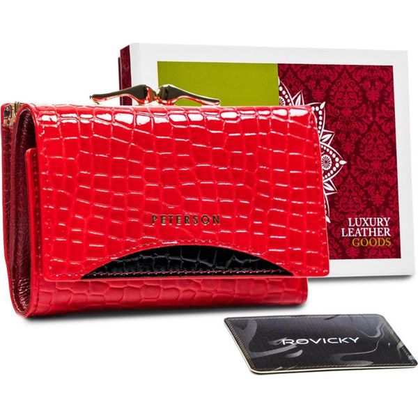 Peterson | Portafoglio Laccato, Con Motivo Coccodrillo, Pelle Naturale, Rosso, 12X8 Cm-image