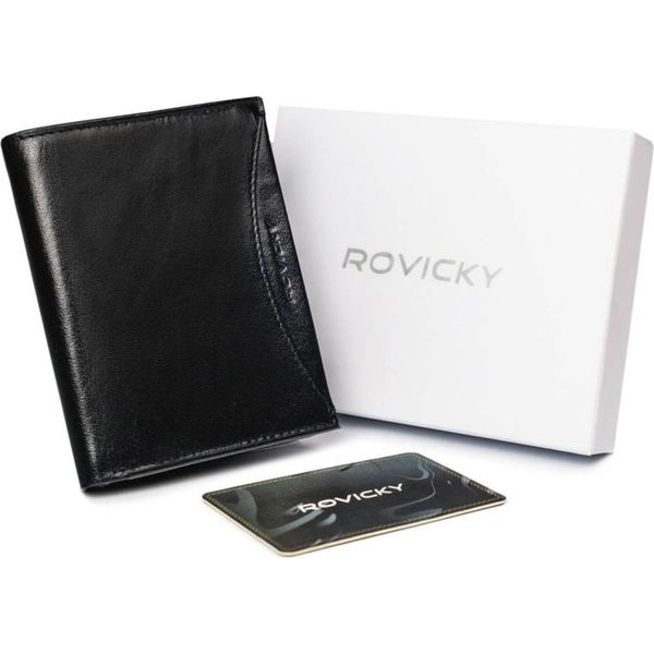 Rovicky | Portafoglio Da Uomo, In Pelle Martellata, Con Scomparto Per Foto, Nero, 9,5X12,5 Cm-image