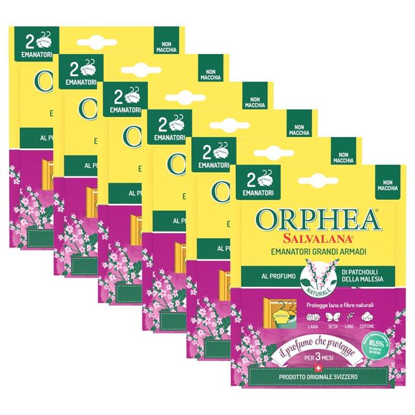 Orphea Salvalana, Emanatori Grandi Armadi, Protegge Lana E Vestiti Tutta La Stagione, Agisce Per 3 Mesi,6 Confezioni Da 2 Emanatori, Patchouli Malesia-image