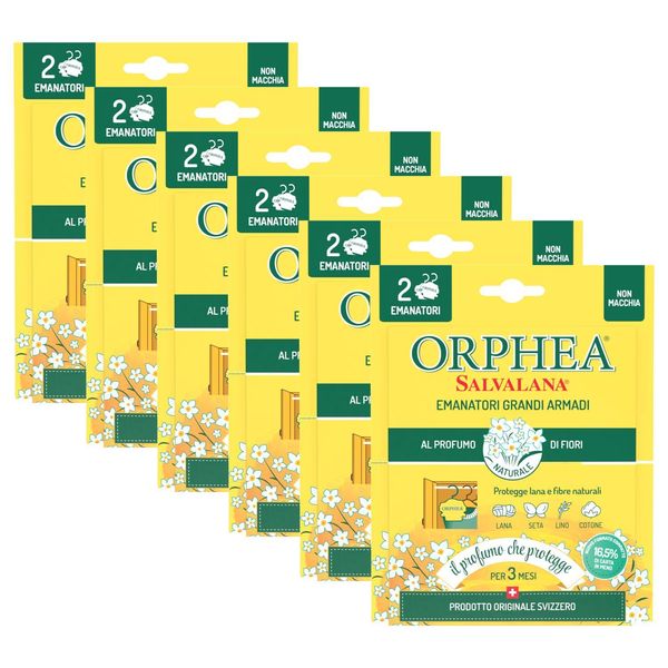 Orphea Salvalana, Emanatori Grandi Armadi, Protegge Lana E Vestiti Tutta La Stagione, Agisce Per 3 Mesi, 6 Confezioni Da 2 Emanatori, Profumo Di Fiori-image