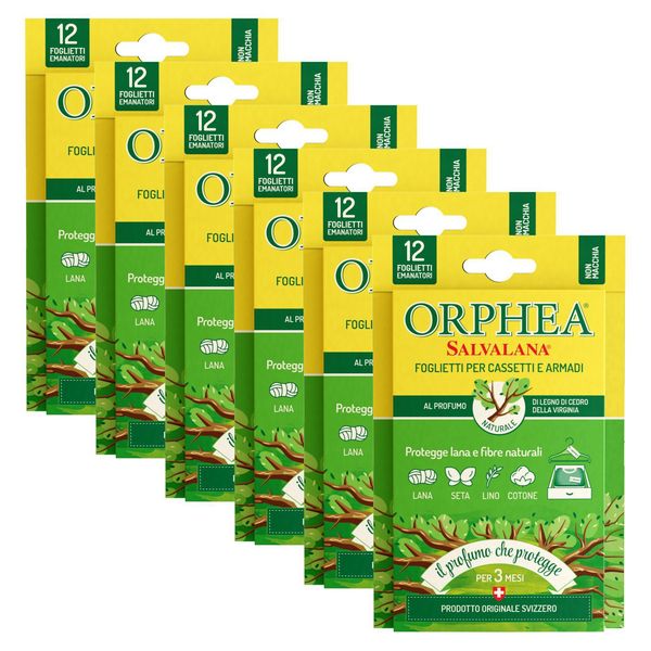 Orphea Salvalana, Foglietti Emanatori Per Cassetti E Armadi, Per Lana E Vestiti Tutta La Stagione,6 Confezioni Da 12 Foglietti, Legno Di Cedro-image