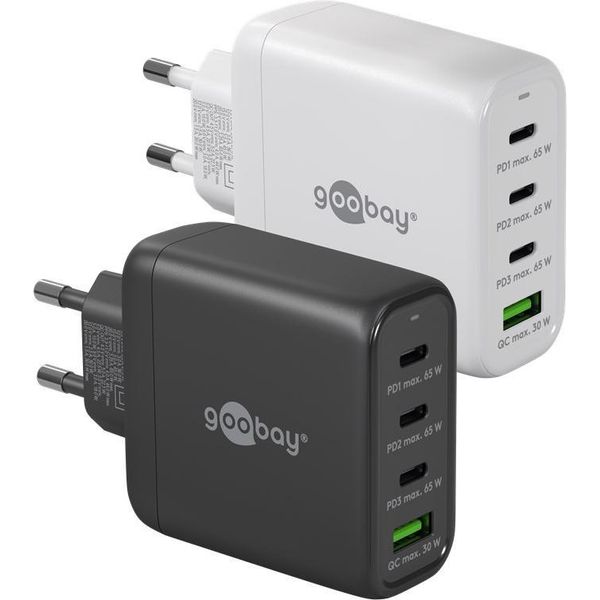 Goobay 64822 Caricatore Rapido Multiporta USB-C™ Pd Gan (68 W) Bianco, Bianco - 3X Porte USB-C™ (Power Delivery) E 1X Porta USB-A (Quick Charge)-image