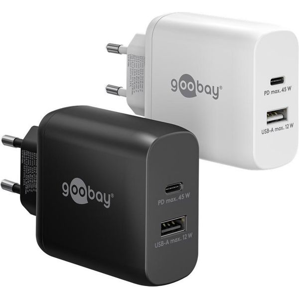 Goobay 65411 Caricabatterie Doppio Veloce USB-C™ Pd Gan (45 W) Nero, Nero - 1X Connessione USB-C™ (Power Delivery) E 1X Connessione USB-A-image