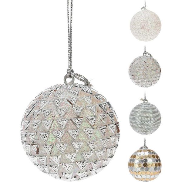 H&S Decorazione Albero Di Natale 7 Cm 12 Pezzi Oro Argento Bianco Decorazione Natalizia-image