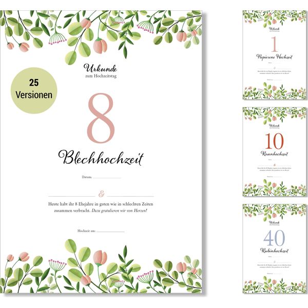 Frank Paperman® | Regali Per L'8° Anniversario Di Matrimonio | Anniversario Di Matrimonio | Matrimonio In Latta | Di Anniversario Di Matrimonio | Floreale | Prestampato In Formato Din A4-image