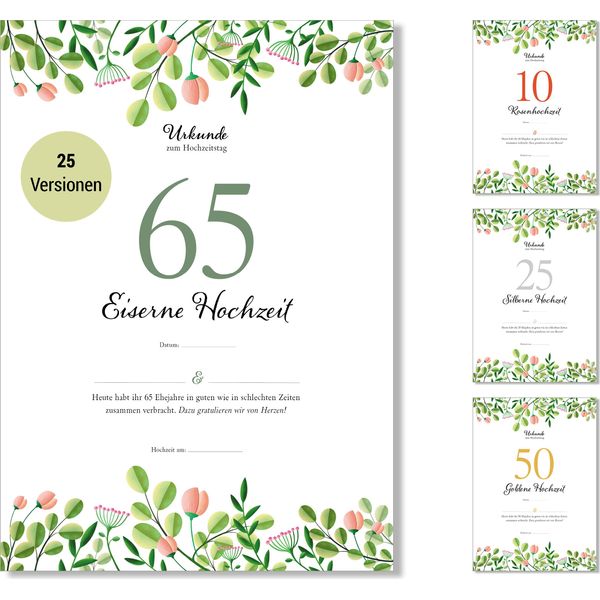 Frank Paperman® | 65° Anniversario Di Matrimonio | Anniversario Di Matrimonio | Matrimonio Di Ferro | Anniversario Di Matrimonio | Floreale | Modulo In Formato Din A4-image
