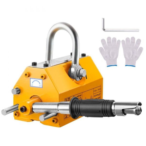 Magnete Di Sollevamento Magnete Per Gru - Capacità Di Carico Di 600 Kg, Forza Di Trazione Di 1500 Kg, Da -40 A 80 ℃ - Sollevatore Magnetico Giallo Al Neodimio - Sollevatore A Forca Manuale - 12 Pz. Sollevatore Magnetico - Strumento-image