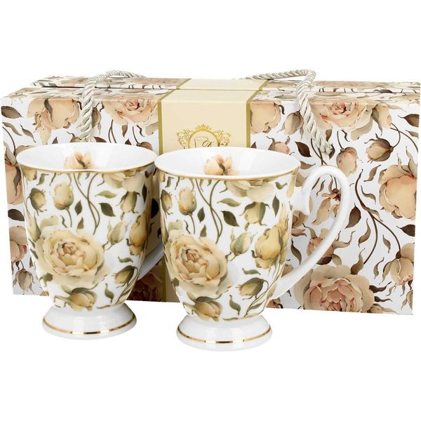 Set Di 2 Tazze Da Caffè Royal English Roses White In Porcellana, Mug, Tazza Da Tè, Tazza Da Caffè Con Manico 320 Ml-image