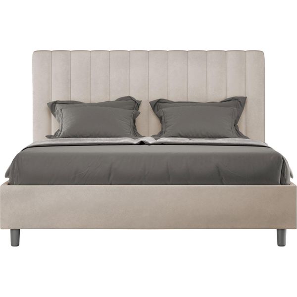 Ityhome - Letto Matrimoniale Francese Senza Rete Imbottito 140X190 Microfibra Sabbia Agueda-image