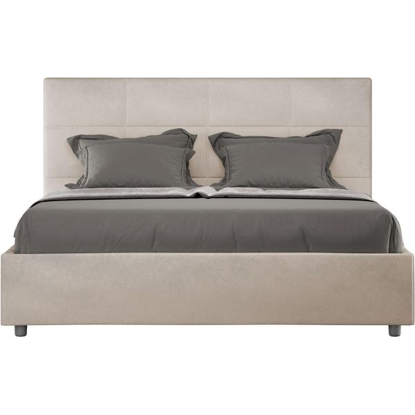 Ityhome - Letto Matrimoniale Francese Senza Rete Imbottito 140X190 Microfibra Sabbia Mika-image