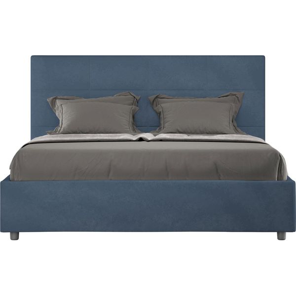 Ityhome - Letto Matrimoniale Francese Contenitore Imbottito 140X210 Microfibra Blu Mika-image