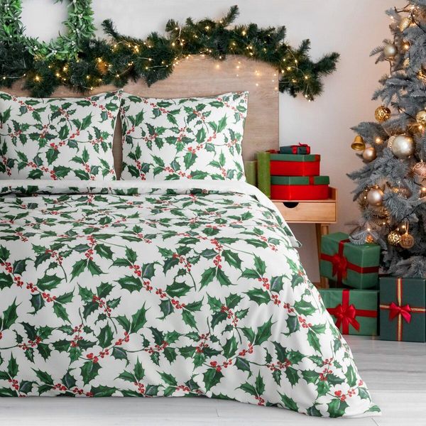 Biancheria Da Letto Natalizia In Microfibra Verde 1X 220X200 Cm, 2X Copertina 70X80 Cm Biancheria Da Letto Francese Mybesthome-image