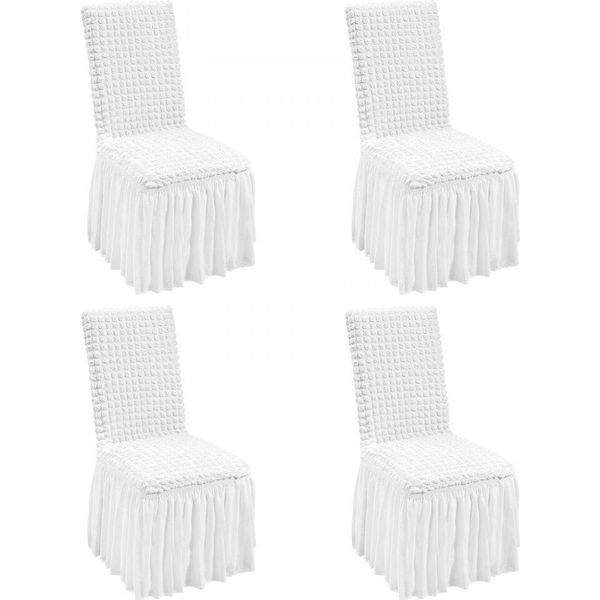 Coprisedia Elasticizzati In Spandex - Coprisedia Universali Con Gonna - Coprisedia Rimovibili E Lavabili Per Matrimoni, Banchetti, Feste - 4 Pezzi In Bianco-image