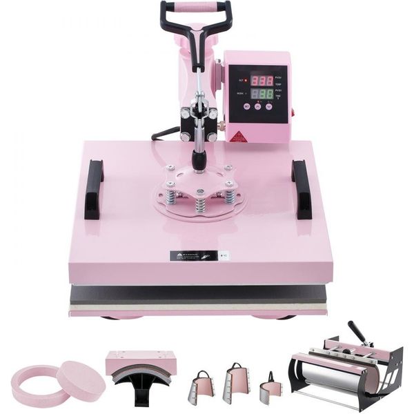 Pressa Termica Per Trasferimento 38X38 Cm - Pressa A Tamburo 8 In 1 Per Magliette - Rosa - Macchina Da Stampa Versatile Per Progetti Fai Da Te-image