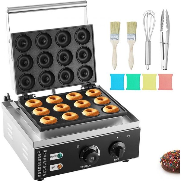 Ciambellatrice Elettrica - 1550 W - Ciambellatrice Commerciale Con Rivestimento Antiaderente - Cialdiera A 12 Fori Con Riscaldamento Su Entrambi I Lati - Ideale Per 12 Ciambelle - Per Ristoranti E Uso Domestico-image