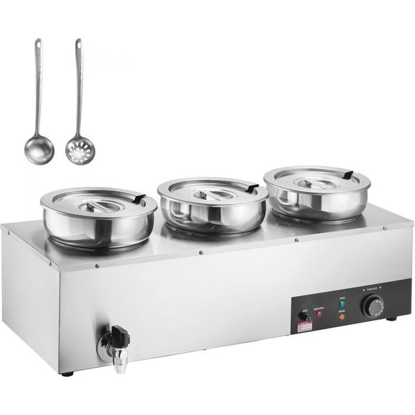 Scaldavivande Chafing Dish Contenitore Gastronorm 3X7.4Qt - Stazione Per Zuppe Per Catering - Accessori Per Cucina Professionale - Scalda Buffet-image