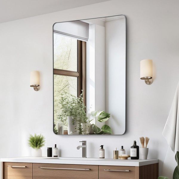 Specchio Rettangolare Da Parete - Specchio Per Il Trucco 1220X916X25 Mm - Specchio Da Bagno Dal Design Moderno - Specchio Di Alta Qualità Per Il Vostro Bagno-image