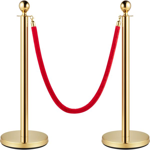 Succebuy Set Di Stecche Per Il Controllo Delle Folle, 8 Pezzi Con Corda Di Velluto Rosso, Oro-image