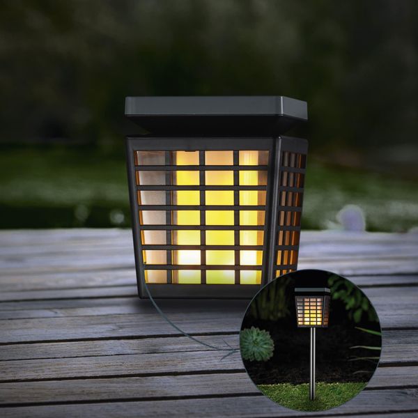 Luce Solare Da Giardino Melitec SO46, Effetto Fiamma, Luce Solare Da Giardino A Led Con Design A Gabbia, Fino A 8 Ore Di Illuminazione, Picchetto A Terra E Batteria Ricaricabile, 8 Ore Di Illuminazione-image