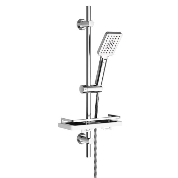 Joho Set Doccia In Acciaio Inox Con Piatto Doccia, Set Asta Doccia 70 Cm Con Supporto Per Soffione E Tubo Flessibile Per Bagno Rettangolare Cromo-image