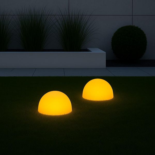 Set Di 2 Luci Solari Melitec - Illuminazione Colorata A Terra Per Giardino, Balcone E Terrazza - Luce Solare A Terra Con Cambio Di Colore Fino A 8 Ore Di Durata Della Luce - Batteria Ricaricabile Inclusa - Plastica - Rotonda, Piatta - LK18 : Forma A Semisfera: Emisfero-image