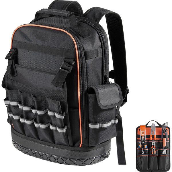 Zaino Porta Attrezzi Succebuy Con 64 Tasche, Organizzatore Per La Conservazione Degli Attrezzi, Zaino Con Scomparto Per Laptop E Base Robusta, Ideale Per Elettricisti, Lavori Di Riparazione E Installazioni Di Riscaldamento-image