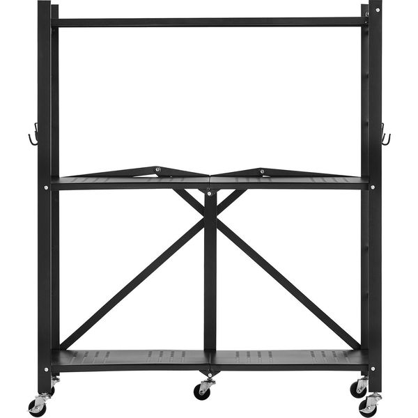 Succebuy Scaffale Pieghevole A 3 Livelli Con Rotelle, 33X76X91 Cm, Scaffale Pieghevole Per Carichi Pesanti, Scaffale In Piedi Senza Montaggio, Scaffale Versatile Per La Casa, Scaffale Per La Cucina, Scaffale In Metallo Per Garage, Cucina E Cantina, Nero-image