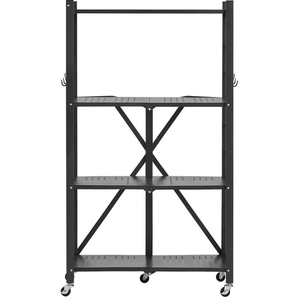 Succebuy Scaffale Pieghevole A 4 Livelli Con Rotelle, 33X66X117 Cm, Scaffale Pieghevole Per Carichi Pesanti, Scaffale In Piedi Senza Montaggio, Scaffale Versatile Per La Casa, La Cucina, Il Garage O La Cantina, Nero-image