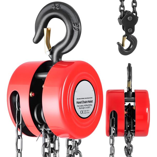 Succebuy Paranco Manuale A Catena Con Capacità Di 2 Tonnellate, Altezza Di Sollevamento Di 3 M, Catena G70, Robusto Blocco Puleggia Per Officine, Magazzini E Manutenzione Di Macchinari, Rosso-image