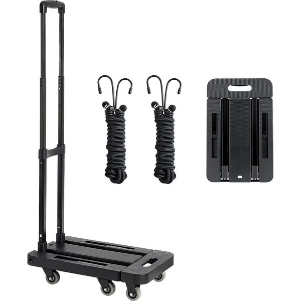 Succebuy Carrello Portasacchi Pieghevole, Capacità Di Carico 227 Kg, Carrello Da Trasporto Con 6 Ruote, 2 Cinghie Elastiche E Base Estensibile, Ideale Per Aeroporti, Bagagli, Traslochi In Ufficio, Nero, 560X305X1010 Mm-image