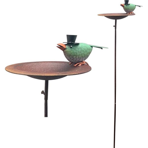 Exner | Vasca Per Uccelli Con Uccello Verde - Altezza 114 Cm - Resistente Alle Intemperie - Decorazione Da Giardino - Design Unico-image