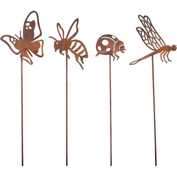 Esschert Design | Set Di Figure Da Giardino - 4 Pezzi - Marrone - Eleganti Insetti In Metallo - Resistente E Decorativo-image