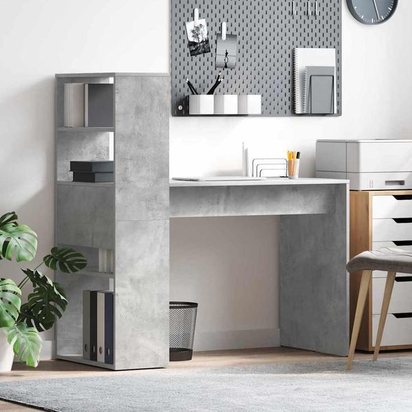 Vidaxl Desk Grigio Cemento 113 X 54 X 120 Cm Materiale A Base Di Legno-image