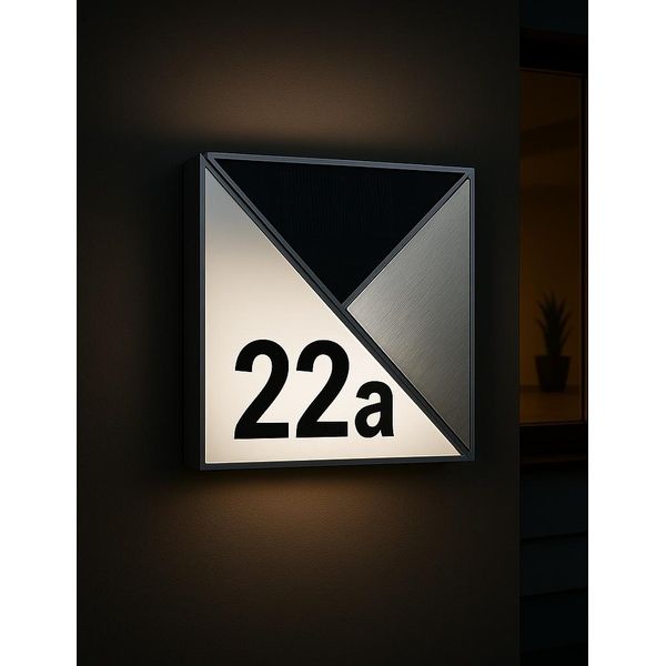 Melitec Numero Civico Solare SH07, Moderno Numero Civico Illuminato A Led, Per Esterni, Impermeabile, In Acciaio Inox, Numero Civico Solare Luminoso Senza Fili-image